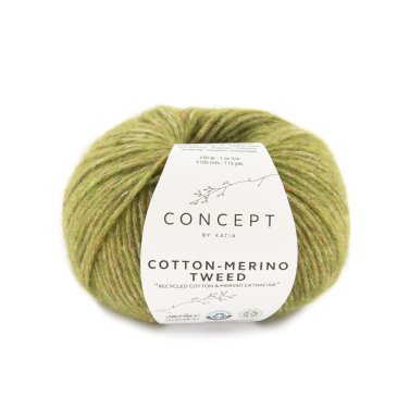 wol garens cottonmerinotweed breien gerecycled katoen merino extrafine gerecycled polyester groen herfst winter katia 502 p