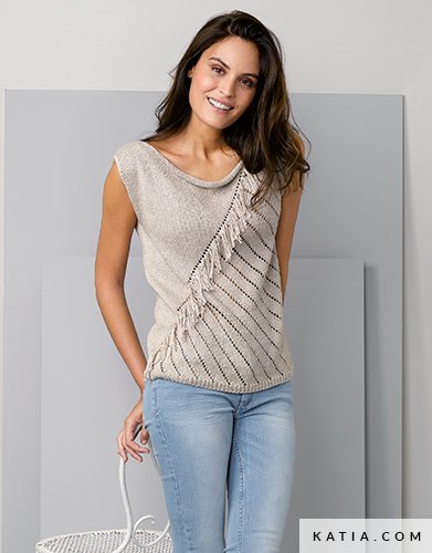 patron tejer punto ganchillo mujer top primavera verano katia 5968 43 g