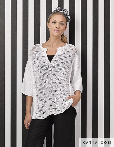 patron tejer punto ganchillo mujer jersey primavera verano katia 6024 11 g
