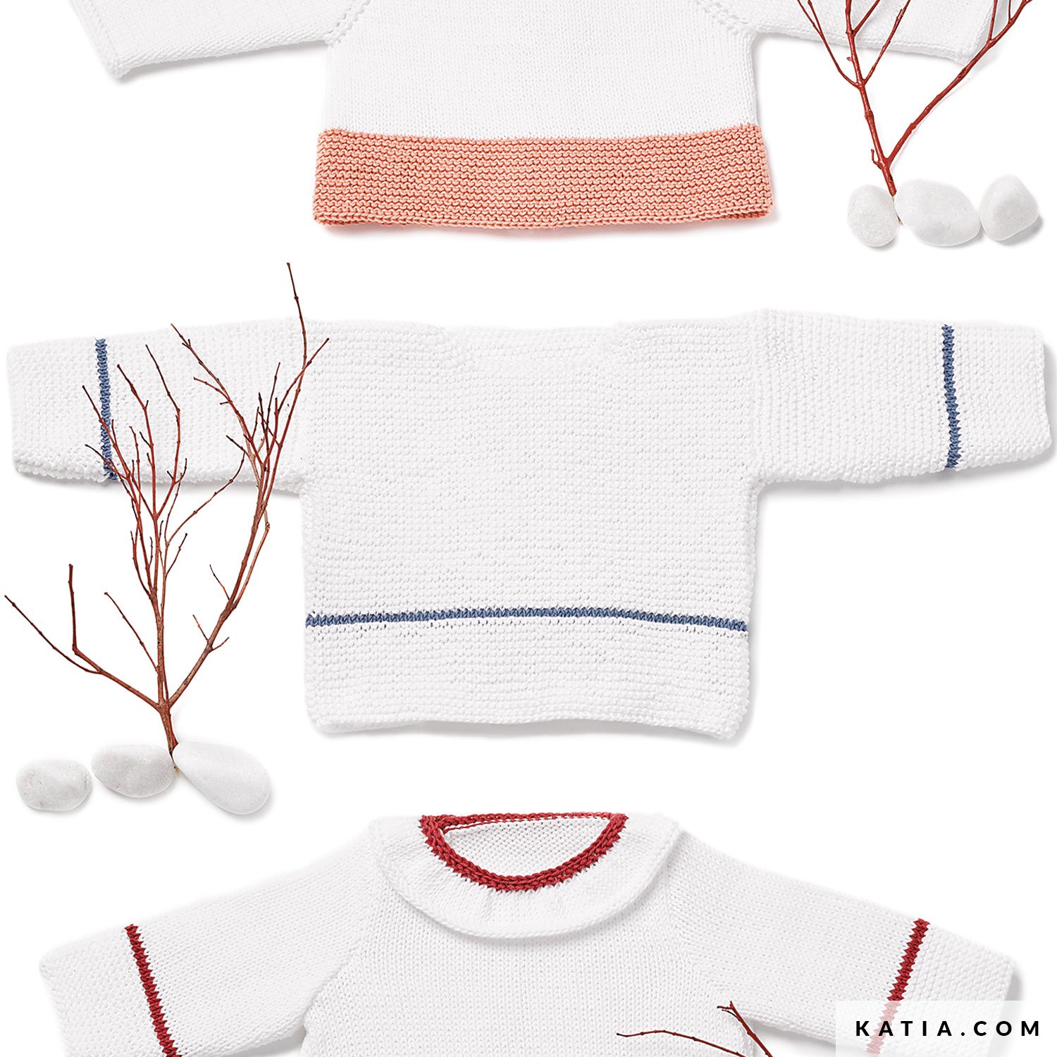 patron tricoter tricot crochet layette pull printemps ete katia 6070 40 g