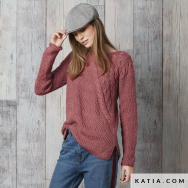 patron tejer punto ganchillo mujer jersey otono invierno katia 6091 42 p
