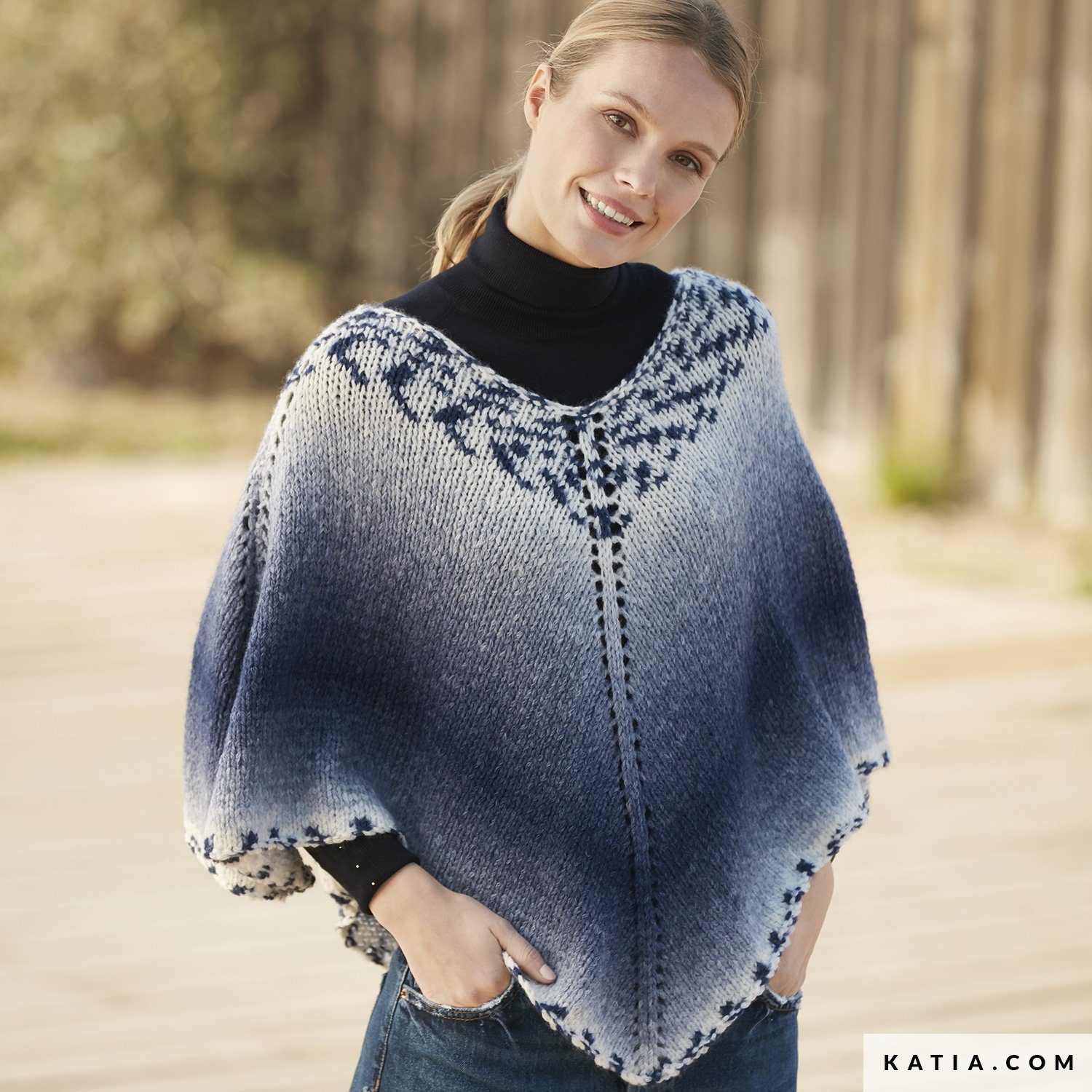 patron tejer punto ganchillo mujer poncho otono invierno katia 6100 57 g