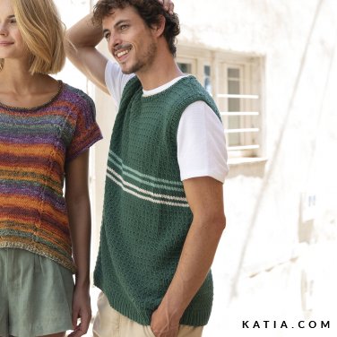 patron tricoter tricot crochet homme gilet printemps ete katia 6122 8 p