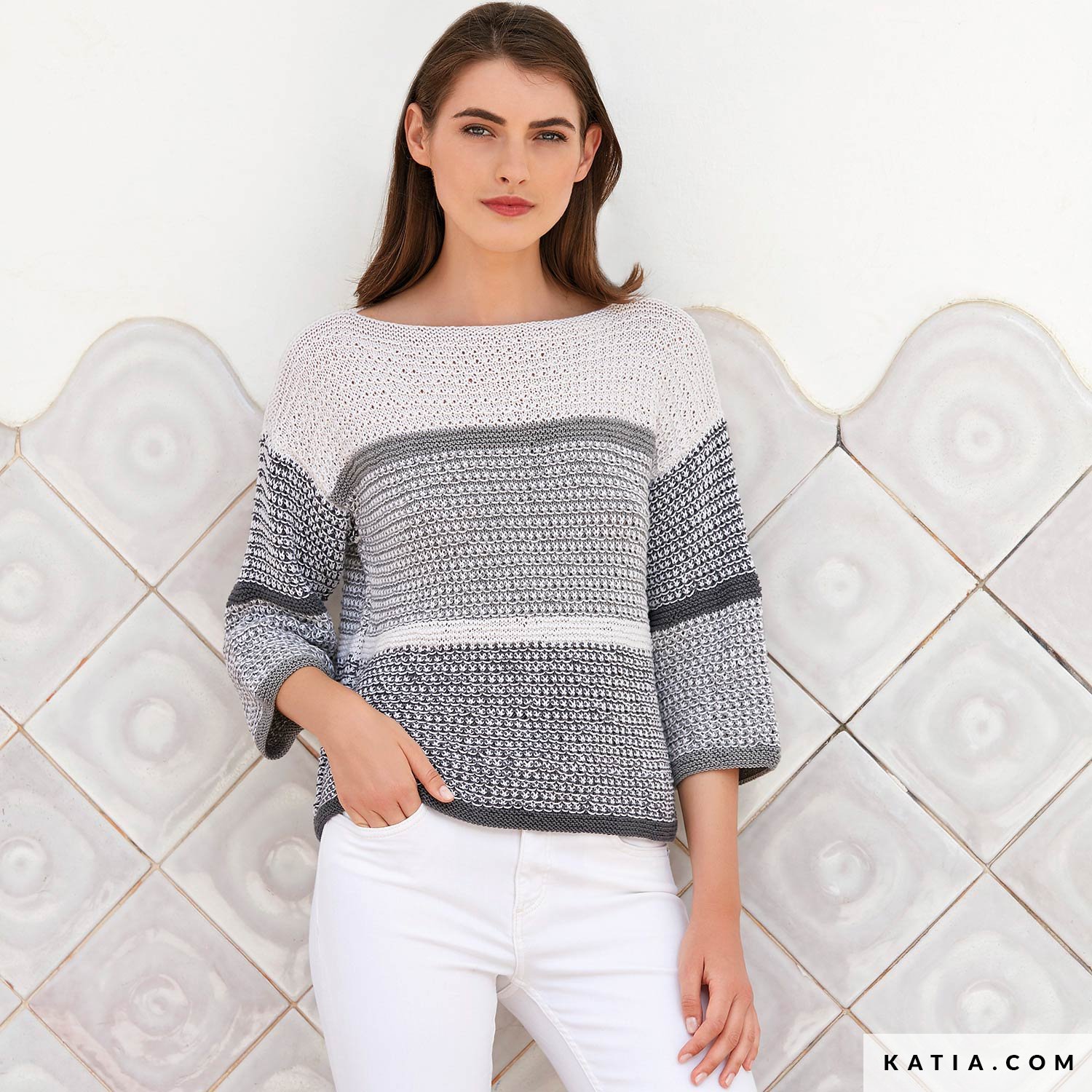 pattern knit crochet woman sweater spring summer katia 6123 33 g