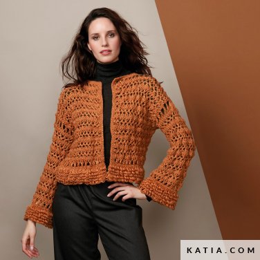 schema maglia uncinetto donna giacca autunno inverno katia 6136 19 p