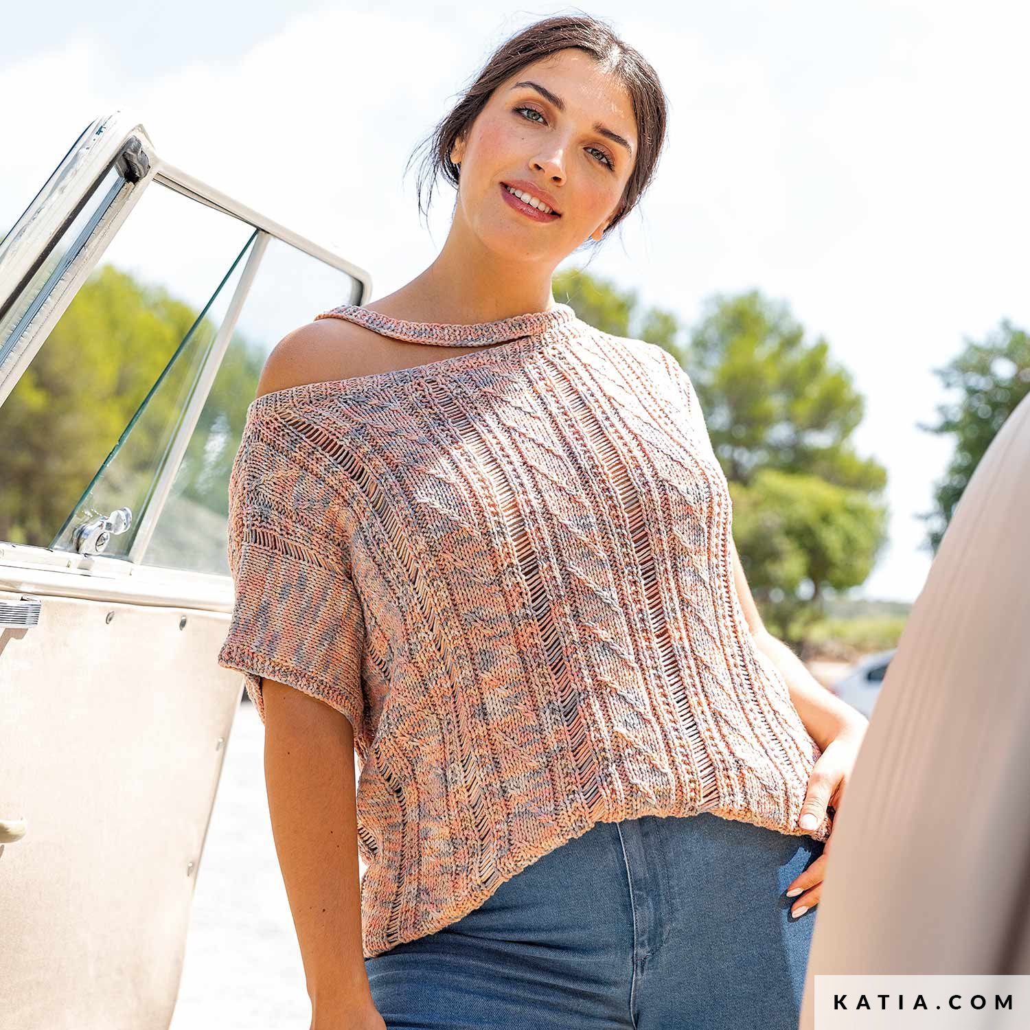 patron tricoter tricot crochet femme tee shirt printemps ete katia 6223 21 01 g