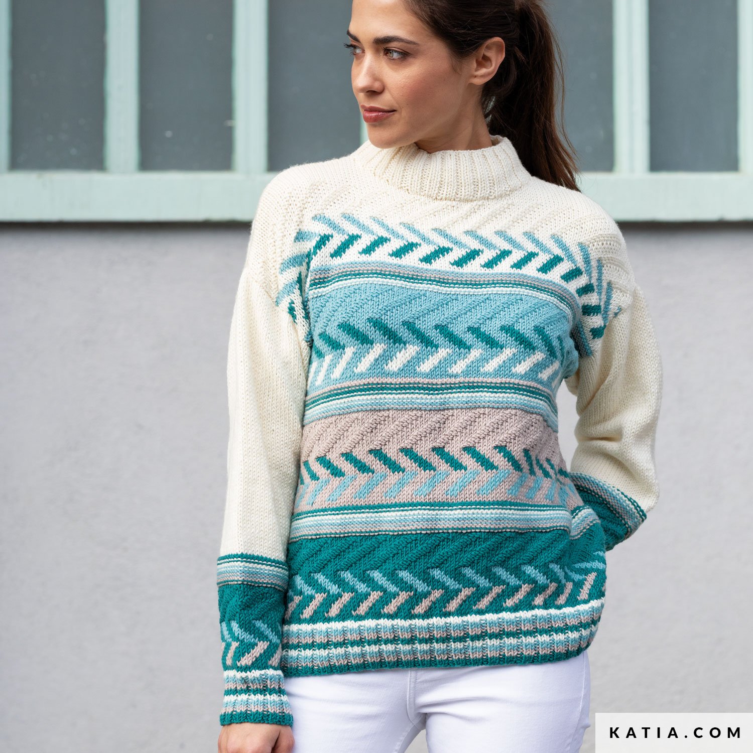 wzor dzianina szydelko kobieta sweter jesien zima katia 8030 406 g