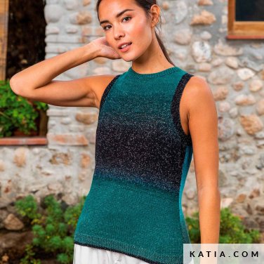 patron tejer punto ganchillo mujer top primavera verano katia 8033 464 p