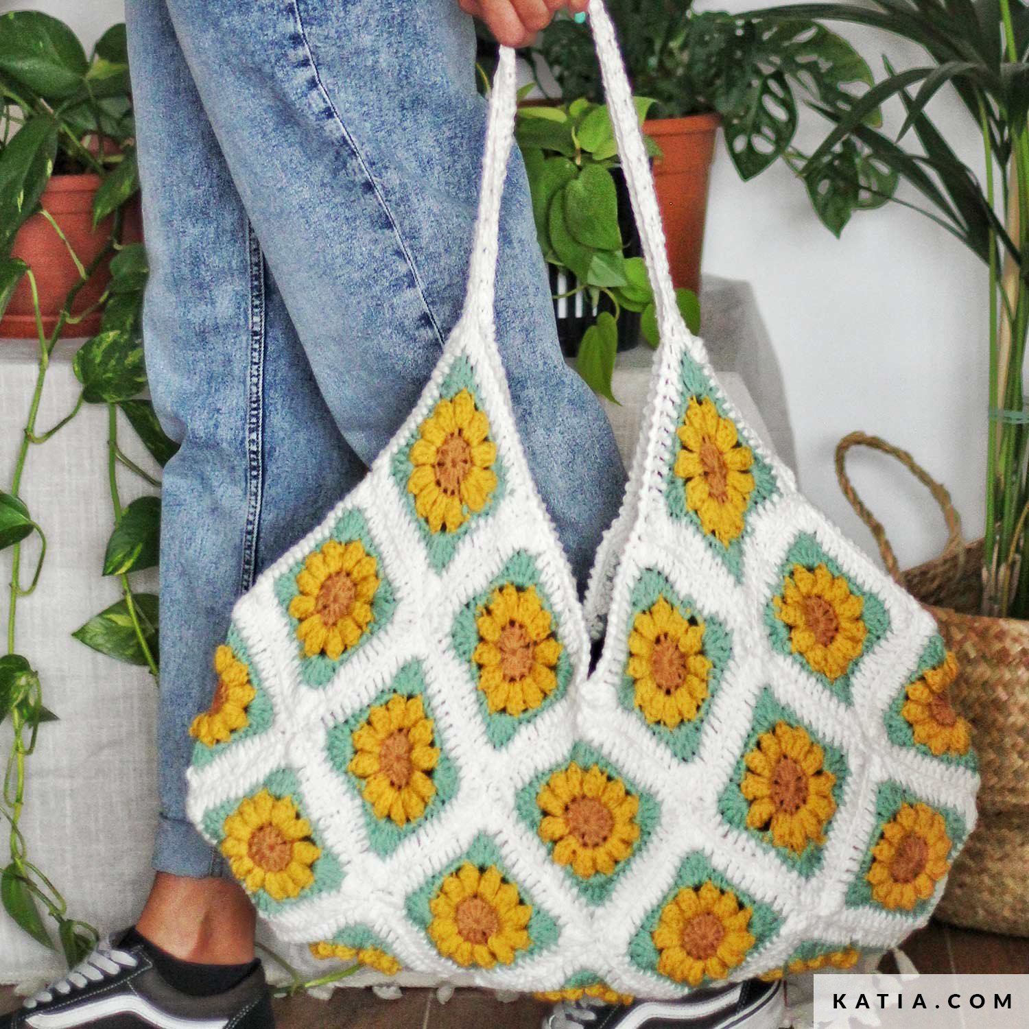 Katia United Cotton-pakket: Gehaakte Sunflower tas O/S