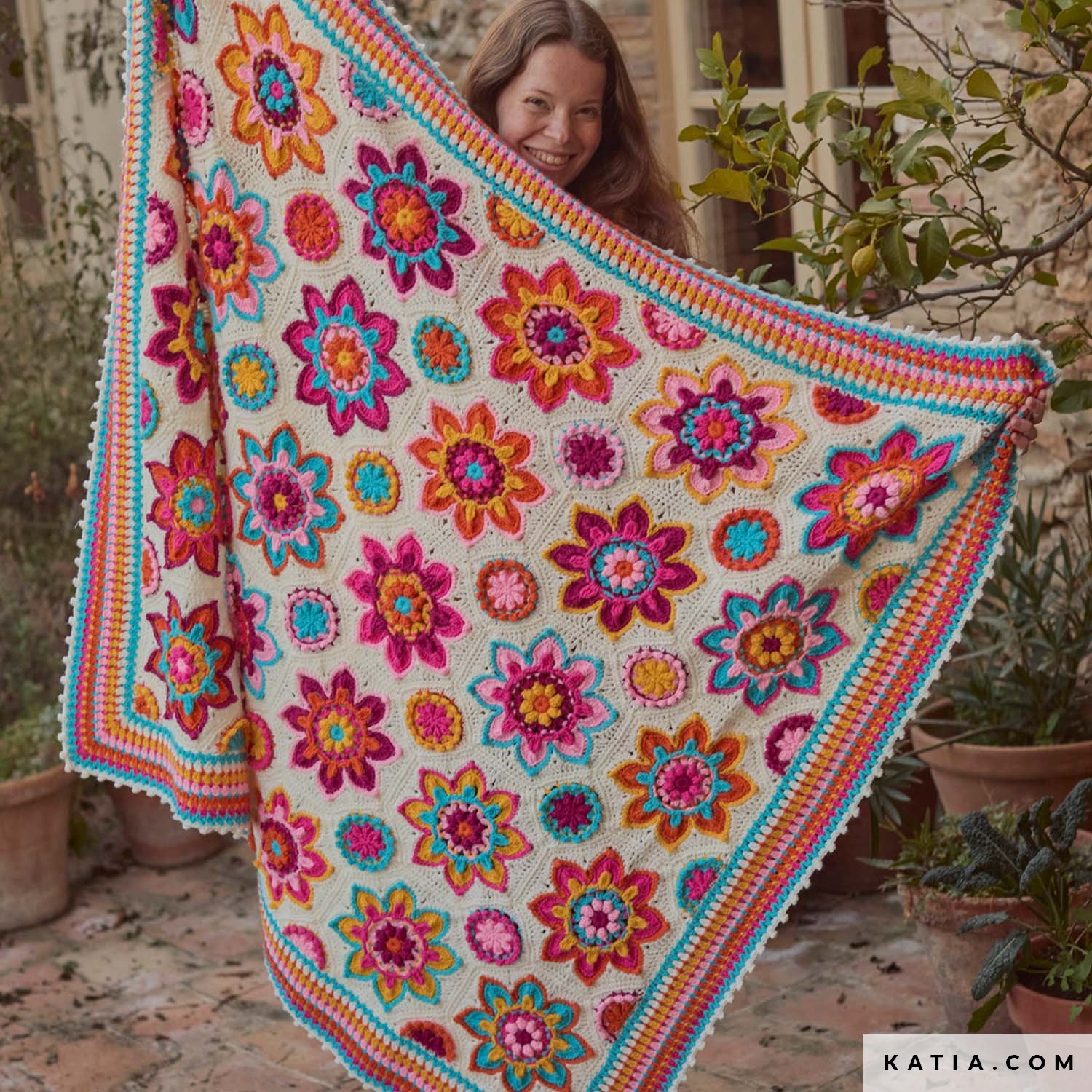 Flowers Forever CAL Kit MERINO CLASSIC: Gehaakte Bloemdeken O/S