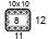 Quadrat von 10 x 10 cm. Gibt die Anzahl der Maschen und Reihen an, um die Maße eines Teils in cm zu berechnen.