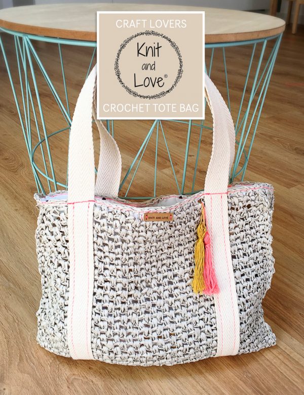 crochet tote bag 40cm black raffia
