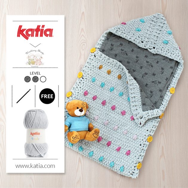 gehaakte slaapzak voor baby's - gratis haakpatroon met Katia Bambi