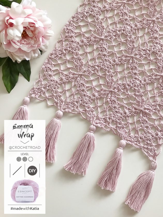 romantische sjaal met kwastjes door @crochetroad met Katia Cotton-Cashmere