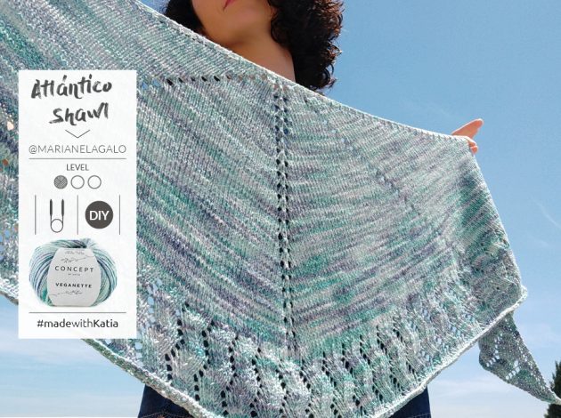 Gratis breipatroon: Atlántico omslagdoek met Katia Veganette (ovale sjaal/halve maan)