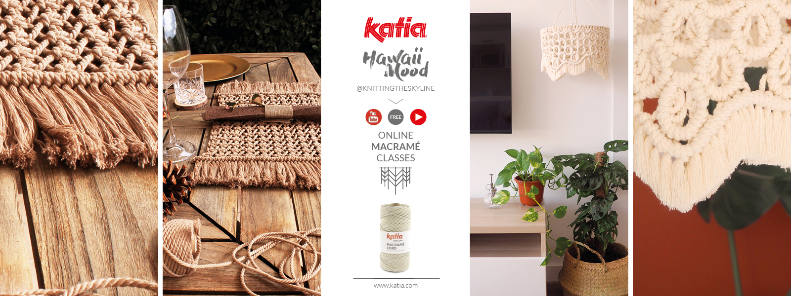 Gratis online macramé cursus: stap voor stap videos met Katia Macrame Cord en knittingtheskyline