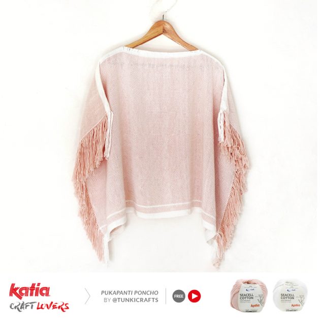 Leer een poncho weven op hevelrietweefgetouw met SeaCell Cotton en deze video van Tunki Crafts
