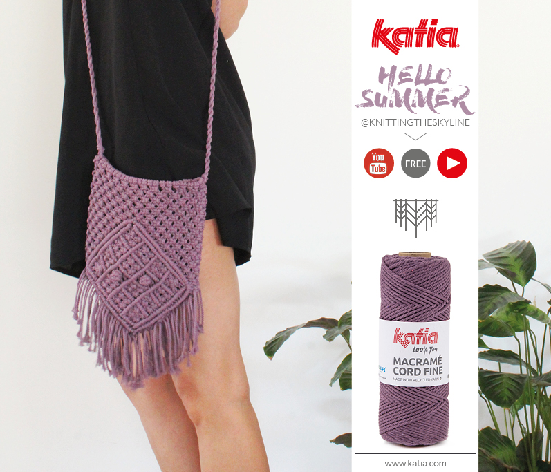 Macrame tas maken - gratis patroon en video met Knittingtheskyline en Katia Macrame Cord Fine