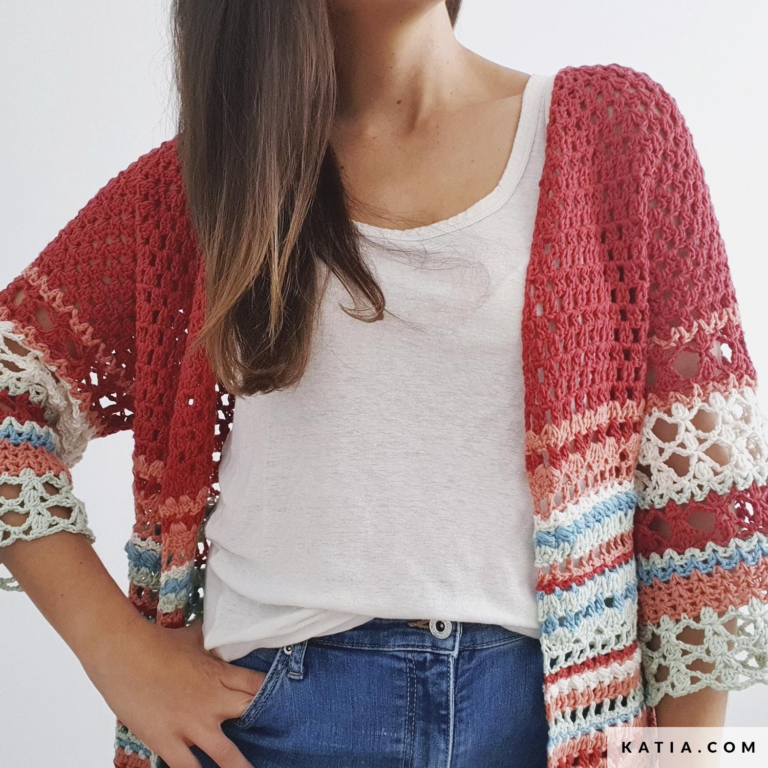 Pack Cotton 100 Kimono a crochet Coral de Ahuyama kit