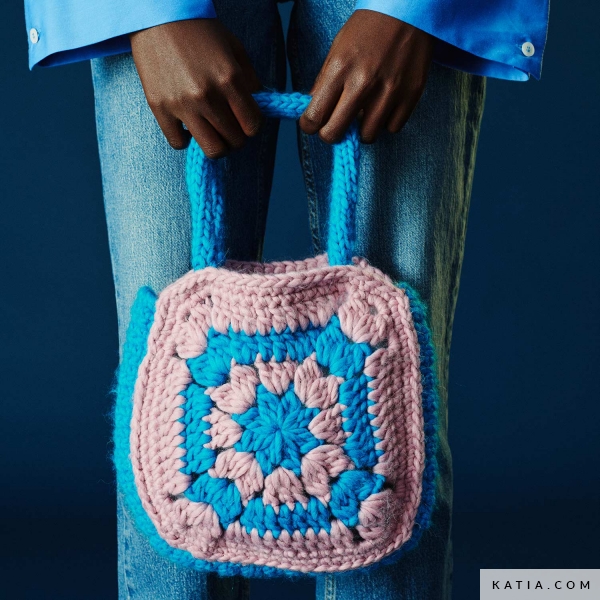Sac "granny" En Coton Doublé Fait Main - Couleur Bleue, Neuf Sans étiquette, Style Porté épaule