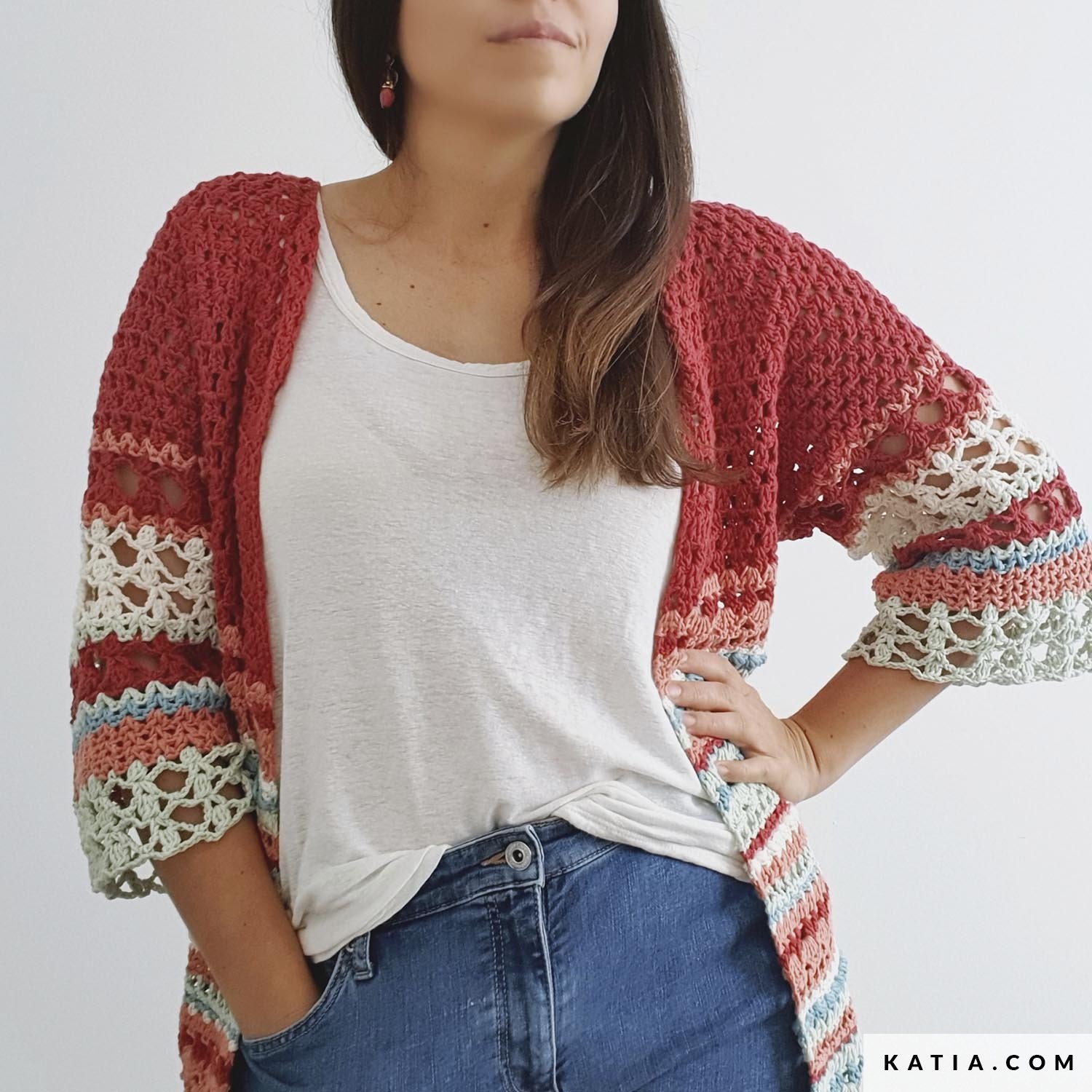 Katia SeaCell Cotton Pack Coral crochet kimono by Ahuyama kit