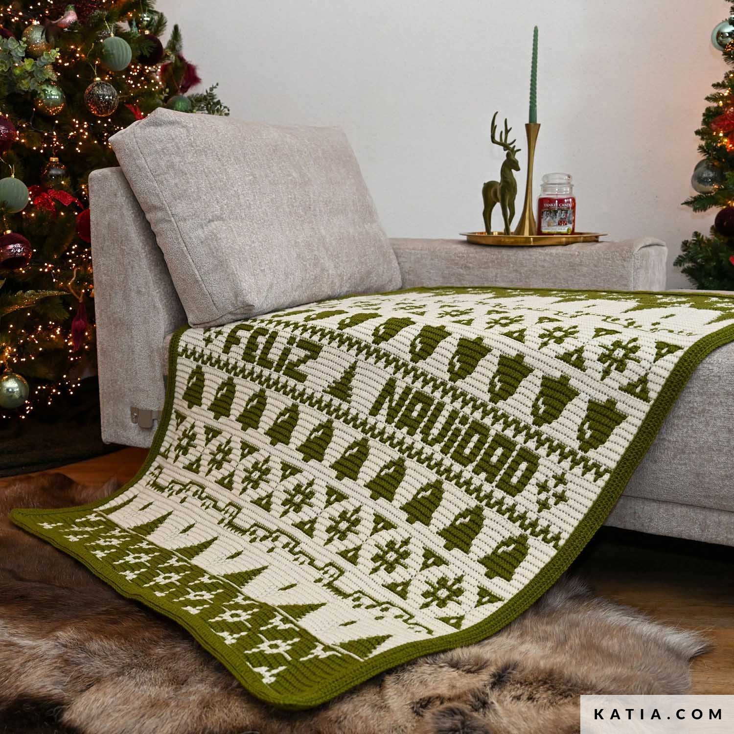 Merry Blanket CAL Kit | Mozaïek gehaakte Kerstdeken - Gras groen - S2