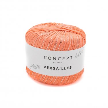 garn wolle versailles stricken viskose polyester polyamid lachsorange silber fruhjahr sommer katia 96 p