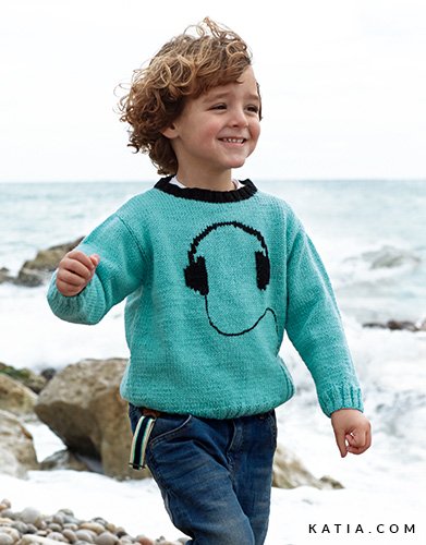 Pull - Pull enfant en jersey de coton - Bleu