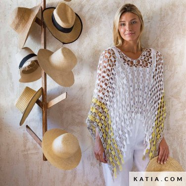 patroon breien haken dames poncho lente zomer katia 6124 26 p