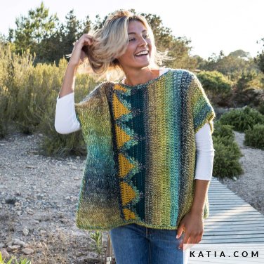 patroon breien haken dames poncho lente zomer katia 6124 56 p
