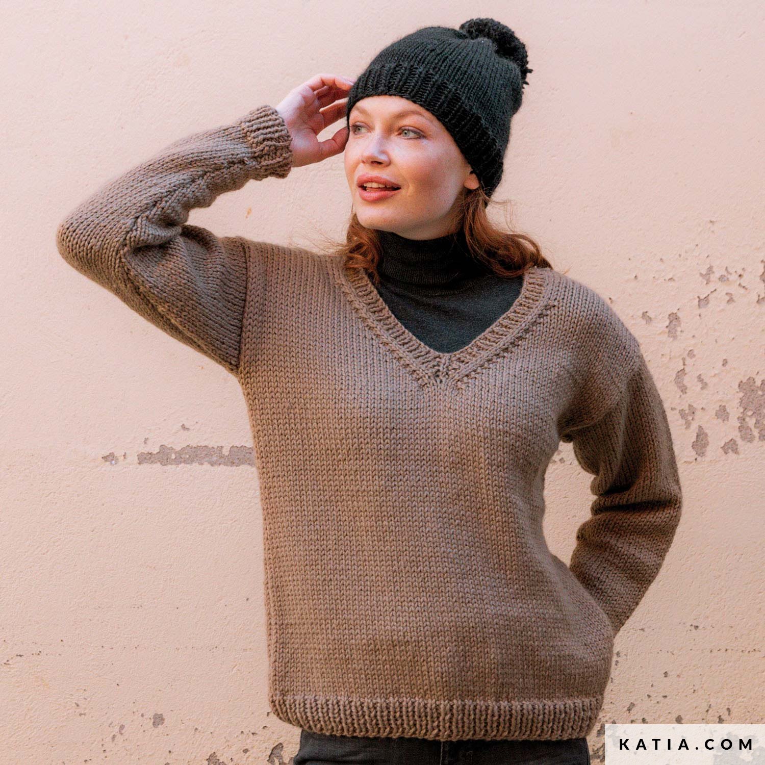 Zeagoo Pull Femme Élégant Col V Automne Hiver - Pull En Crochet Manches Longues Uni S-XXL