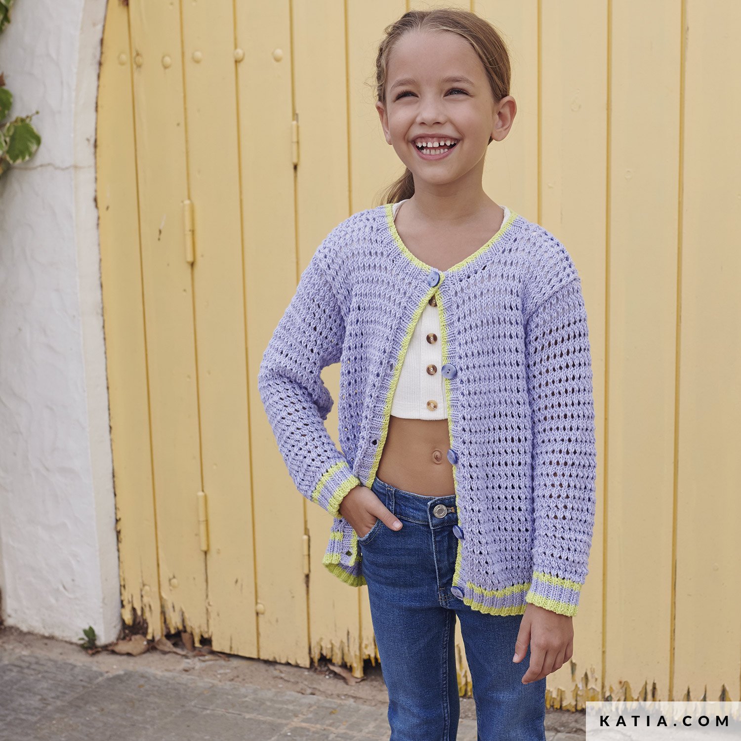 Cardigan bleu à col en V pour enfant