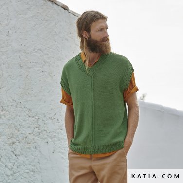 patron tejer punto ganchillo hombre chaleco primavera verano katia 6198 4 p