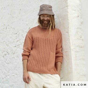 patron tejer punto ganchillo hombre jersey primavera verano katia 6198 14 p