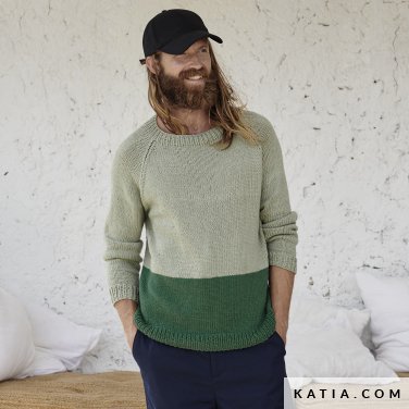 patron tejer punto ganchillo hombre jersey primavera verano katia 6198 19 p