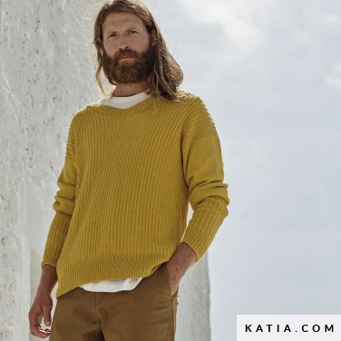 patron tejer punto ganchillo hombre jersey primavera verano katia 6198 2 p