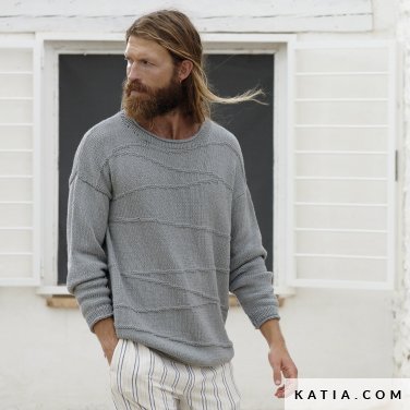 patron tejer punto ganchillo hombre jersey primavera verano katia 6198 5 p