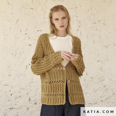 patron tejer punto ganchillo mujer chaqueta primavera verano katia 6198 15 p