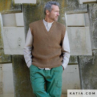 patroon breien haken heren vest herfst winter katia 6208 32 p