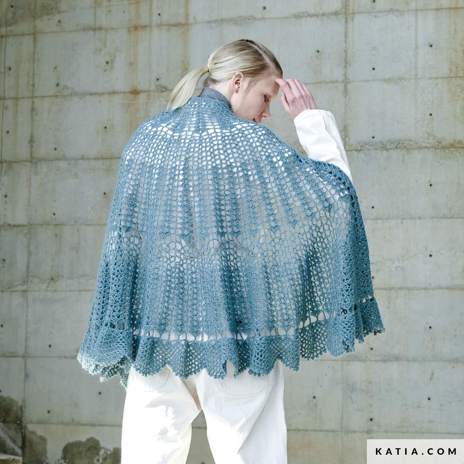 Poncho Mantello Donna In Lana E Acrilico - Sciarpa Coperta 70x200cm, Per Autunno E Inverno, Blu - Foto 5