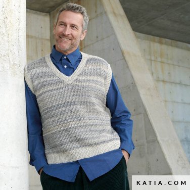 Gilet Uomo In Lana Con Motivo A Treccia - Senza Maniche Per Autunno/Inverno