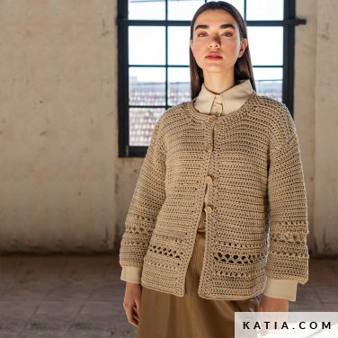 patron tejer punto ganchillo mujer chaqueta otono invierno katia 6209 19 p