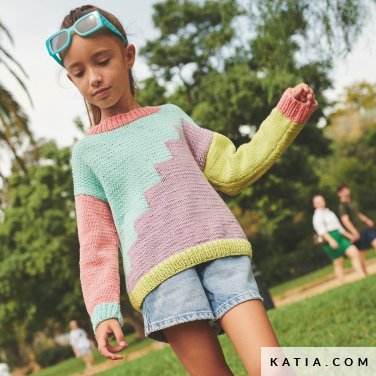 patron tejer punto ganchillo ninos jersey primavera verano katia 6220 12 p