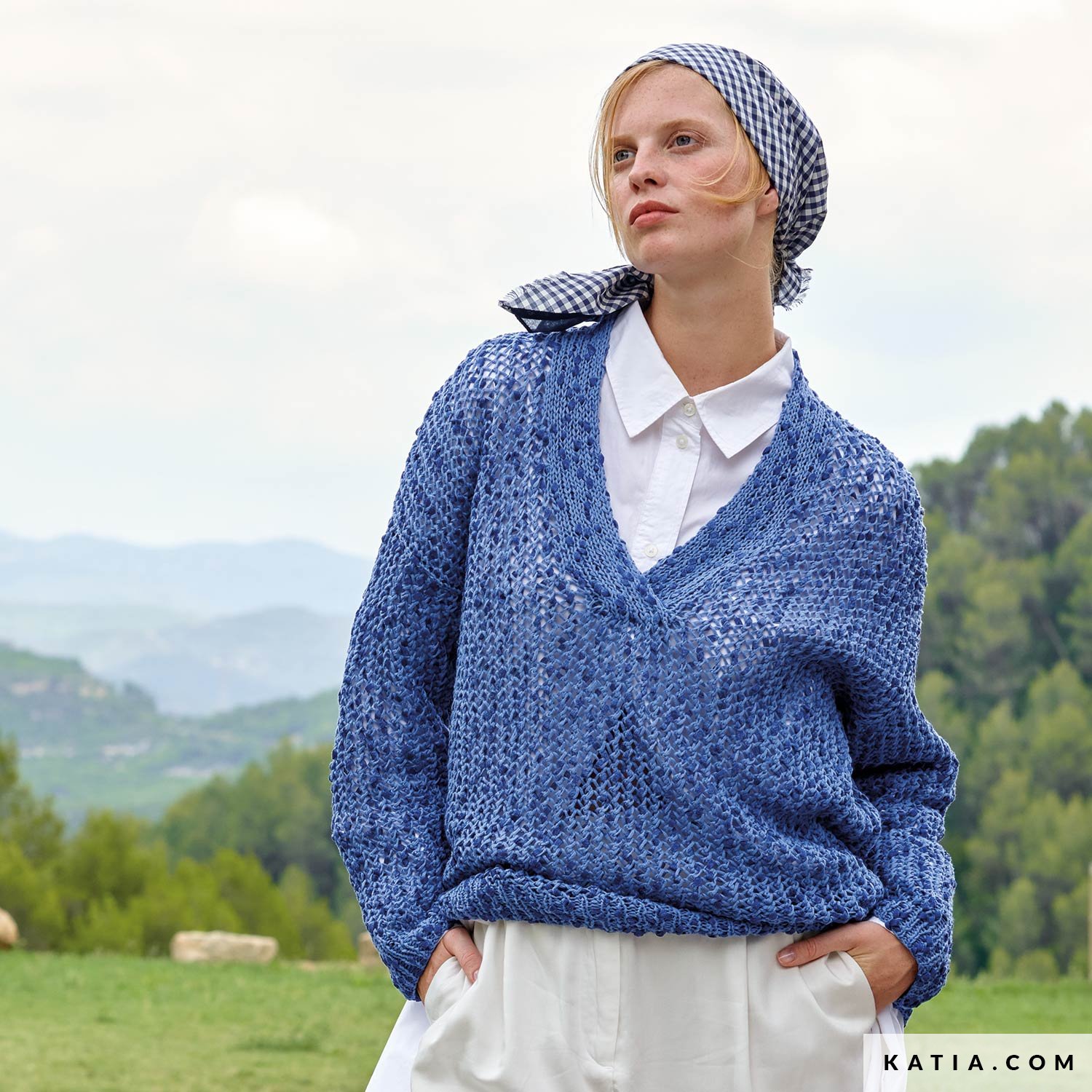 Pull Crochet Bleu Dos En V - Marque Degriffé Massimo Dutti - Taille S/36-38 - Occasion Très Bon état
