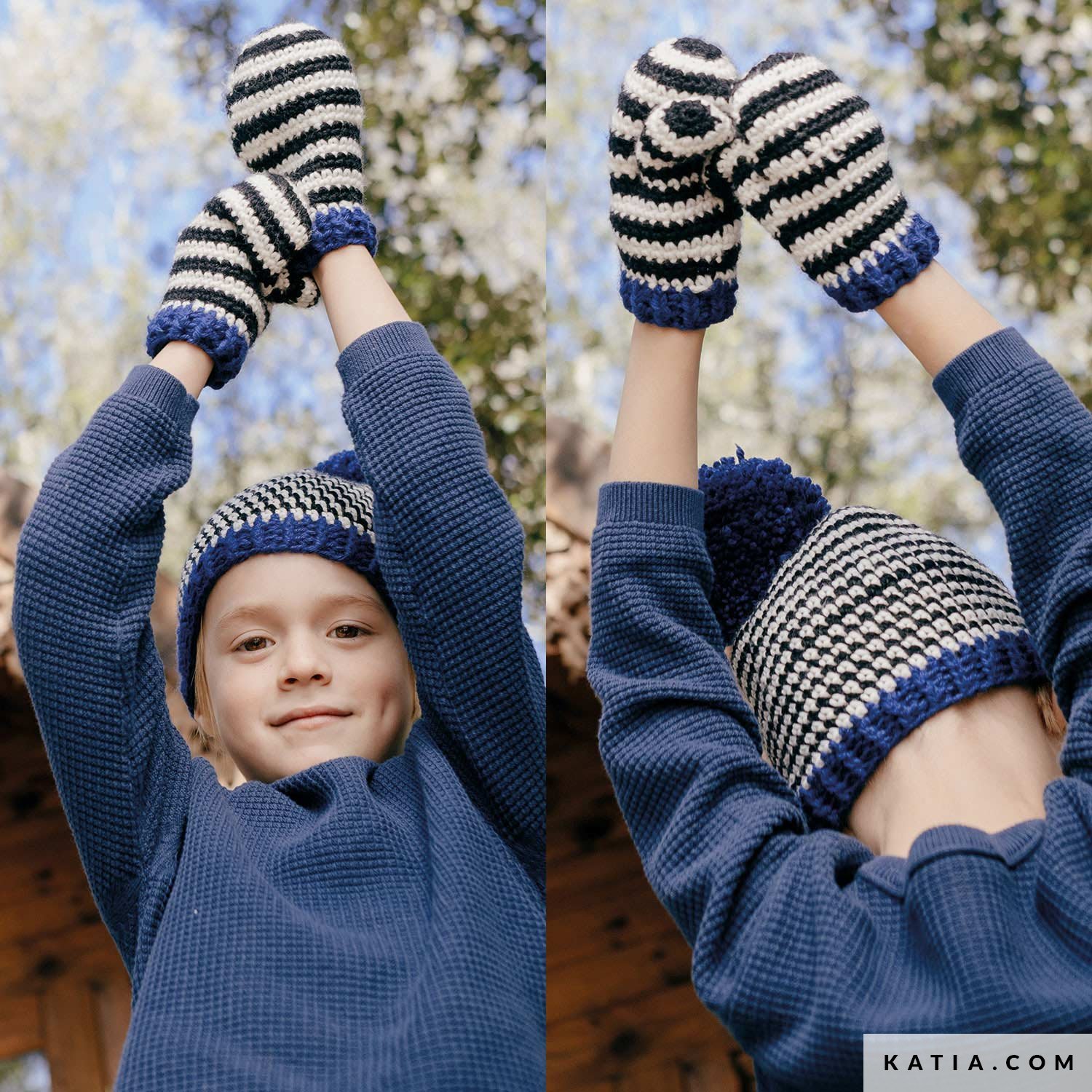 Street Essentials Boys Striped Mitten Cap Gloves