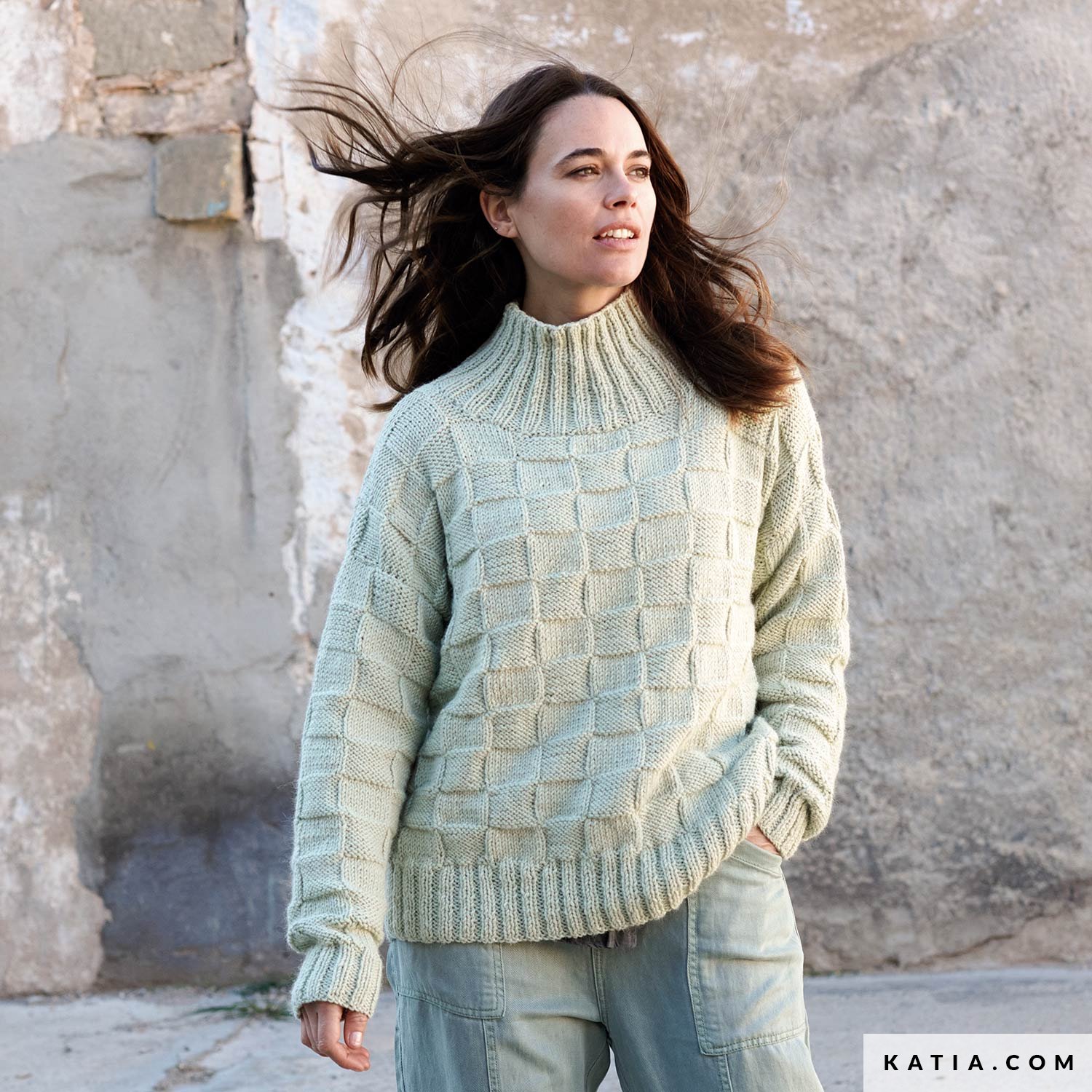 Pull Femme Tricoté Motifs Blocs Colorés - Style Décontracté Pour Automne-hiver, En Polyester