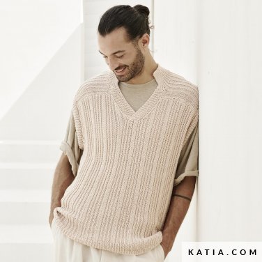 patroon breien haken heren vest lente zomer katia 6285 13 p