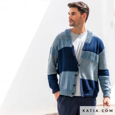 patron tejer punto ganchillo hombre chaqueta primavera verano katia 6286 3 p