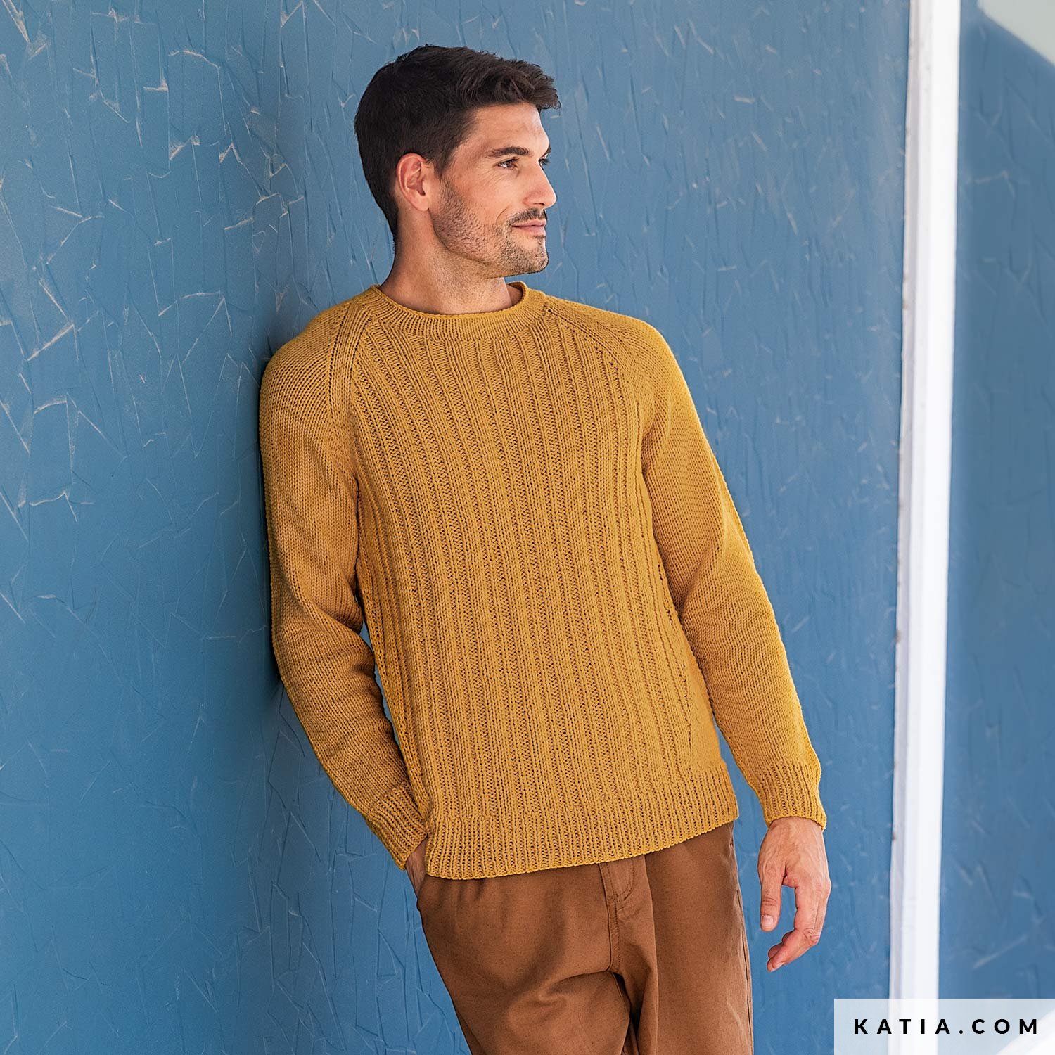 Hombre Jersey De Dos Agujas Katia Patrones Tejer Jersey Dos Agujas