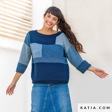 Pull Homme KNITTER 100% Coton - Bleu Jean, Taille L/44, Col V, Neuf Sans étiquette
